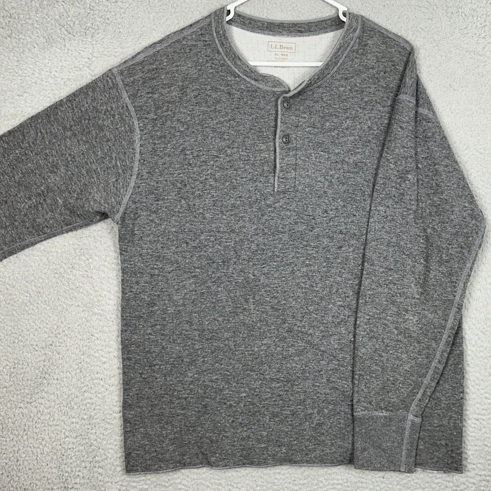 L.L. Bean Sweater Mens XL Grey Henley Wool Blend Two-Layer Pullover Long Sleeve